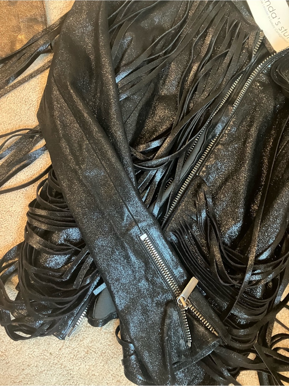 Nour Hammour Black Fringe Leather Jacket - Picture 3 of 10
